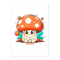 Cartoon mushroom with a red cap and white spots on a white background
