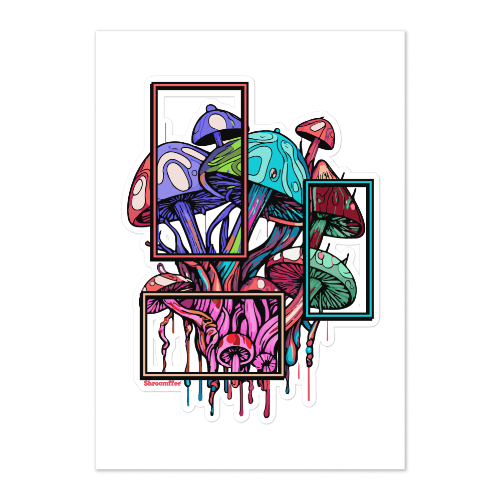 Colorful mushroom illustration with abstract design on a white background