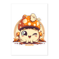 Cartoon mushroom character with a happy expression on a white background