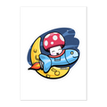 Cartoon character with a fish and mushroom on a white background