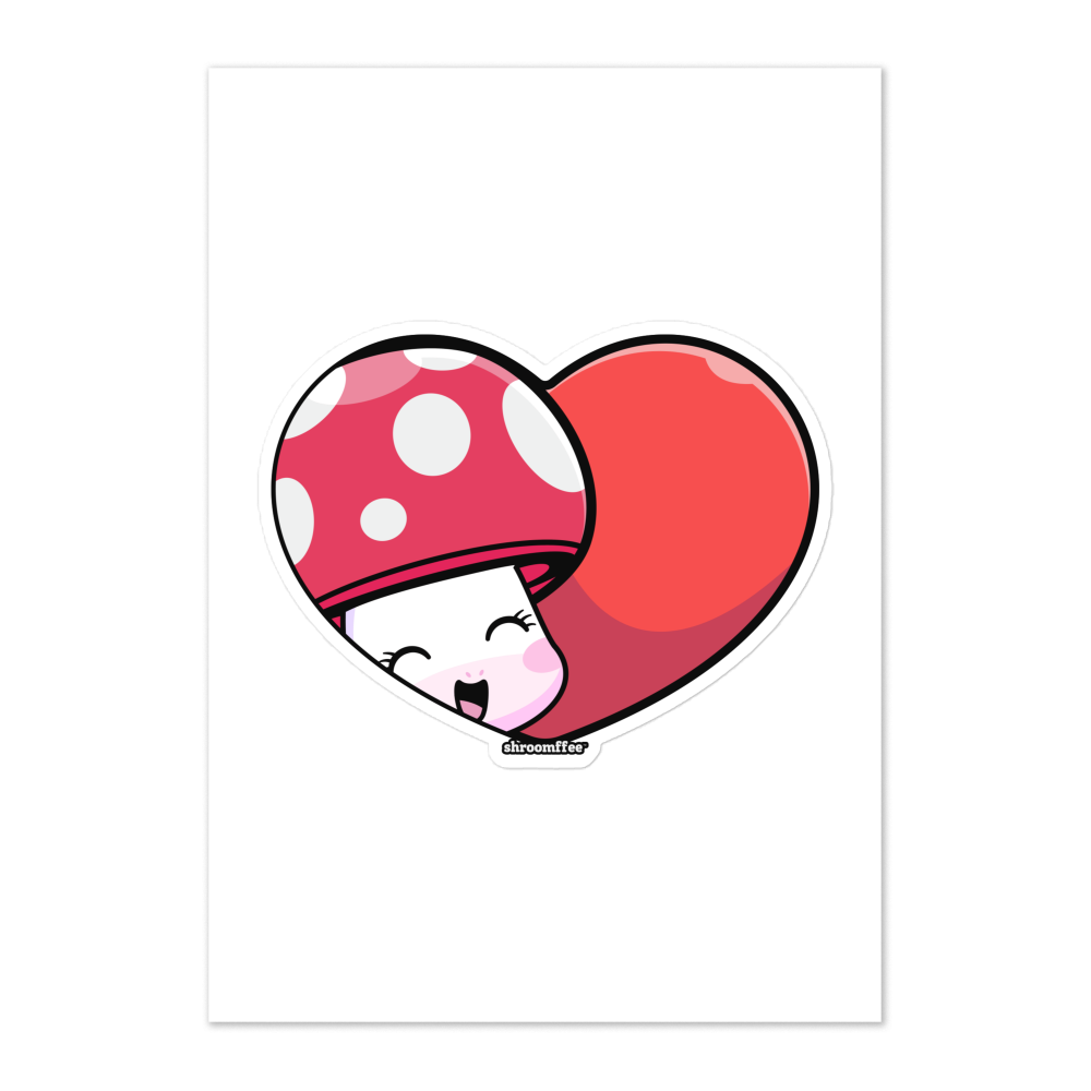 Cartoon character with a red heart-shaped head on a white background