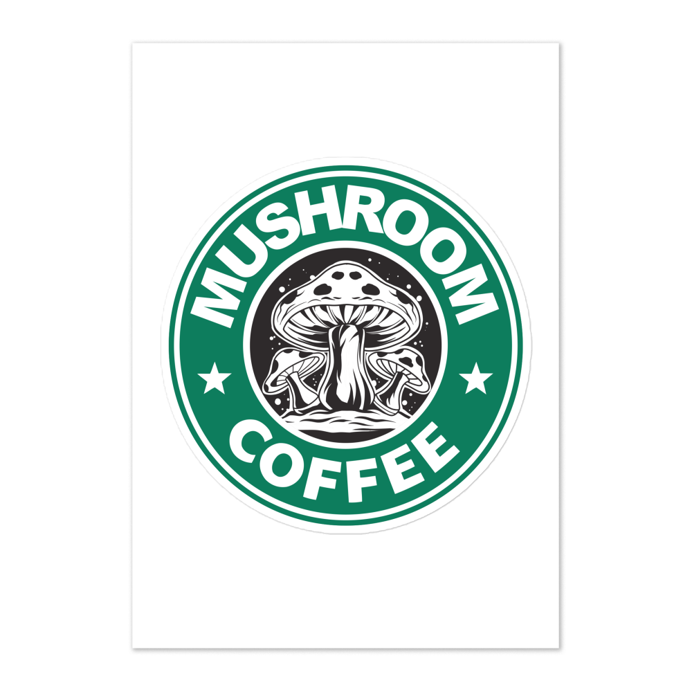 Mushroom Coffee logo with green border and white background