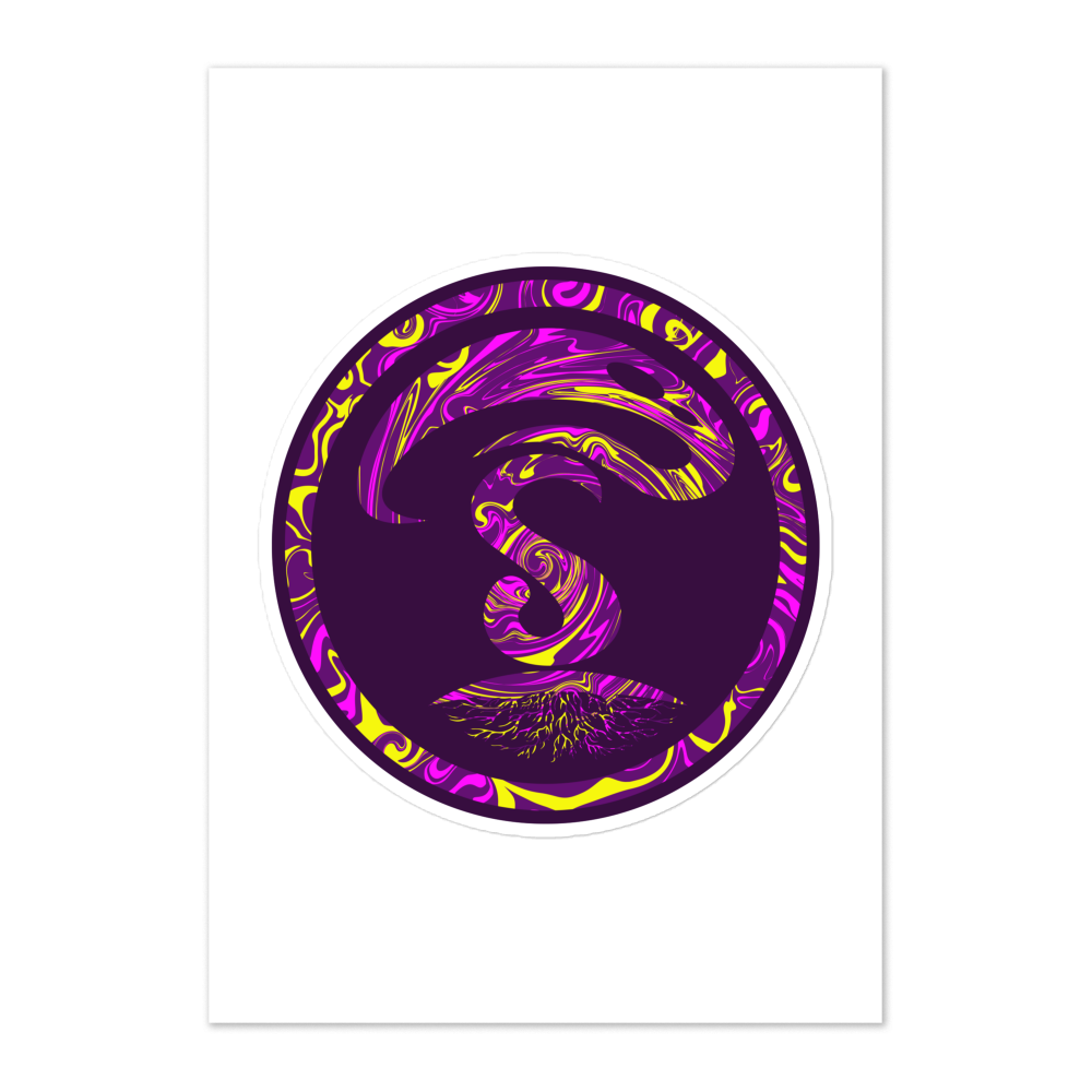 Circular design with purple and yellow colors on a white background