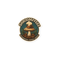 Sticker with 'Shroomffeeee' design featuring a mushroom and coffee cup on a white background