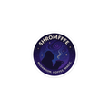 Circular sticker with silhouette and text 'SHROMFFEE' on a white background