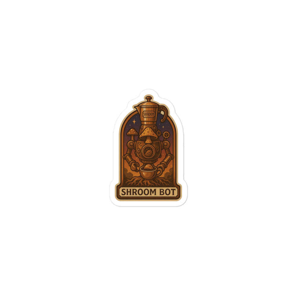 Sticker with 'Shroom Bot' design on a white background