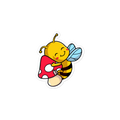 Cartoon bee holding a mushroom on a white background
