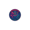Colorful coaster with mushrooms and text on a white background