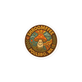 Round sticker with mushroom design and text 'Shroomffee Poulsville, WA' on a white background