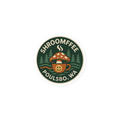Round sticker with 'Shroomffee' branding featuring a mushroom and coffee cup design on a white background.
