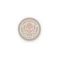 Round sticker with 'Shroomffee' logo and text on a white background
