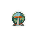 Illustration of a mushroom with a blue cap and orange stem on a white background