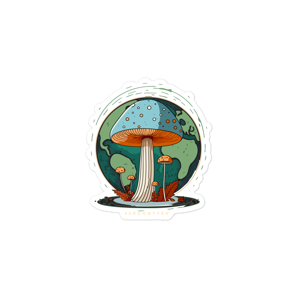 Illustration of a mushroom with a blue cap and orange stem on a white background
