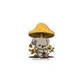 Sticker of a koala under a yellow mushroom on a white background