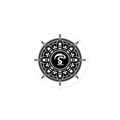 Decorative black and white emblem with intricate patterns on a white background