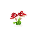 Sticker of red mushrooms with white spots on a white background