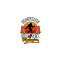 Sticker with 'Undefeated Hide & Seek Champion' text and silhouette of a person running, set against a sunset with trees.