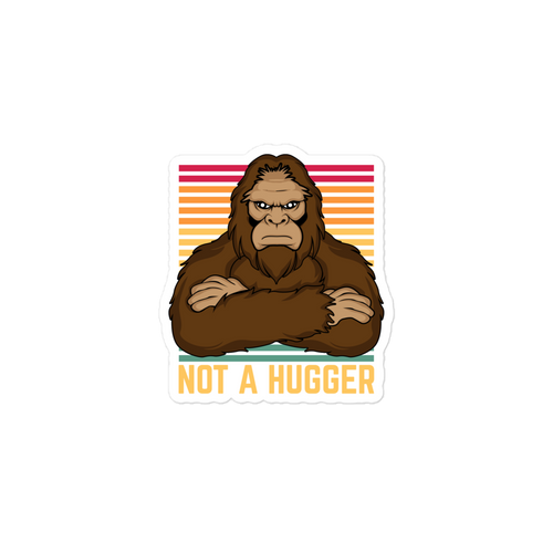Sticker with a cartoon gorilla and 'Not a Hugger' text on a white background