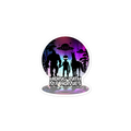 Holographic sticker with alien and humanoid figures and text 'Hiding with My Homes' on a white background
