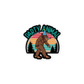 Sticker with a cartoon bear wearing a party hat and 'Party Animal' text against a colorful sunset background.