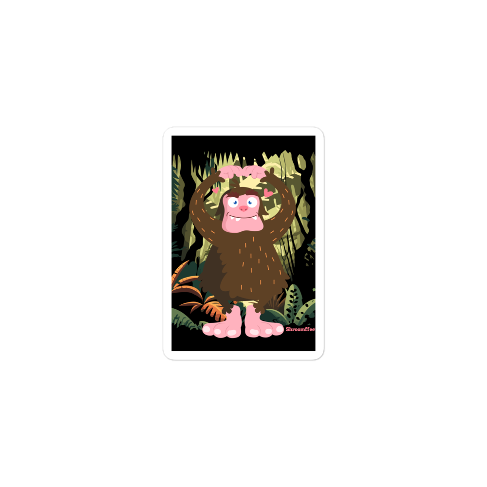 Cartoon monkey with pink shoes in a jungle setting on a white background