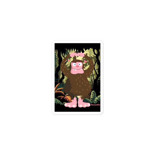 Cartoon monkey with pink shoes in a jungle setting on a white background