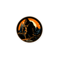 Circular sticker with a creature design and 'Shroomffee' text on a white background