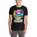 Person wearing a black t-shirt with a colorful graphic and text 'Lift Off into Possibility'.