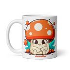 Mug with a cartoon mushroom design on a white background