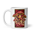 Mug with a colorful mushroom design on a white background