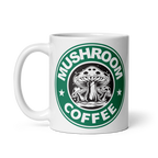 Mug with 'Mushroom Coffee' design on a white background