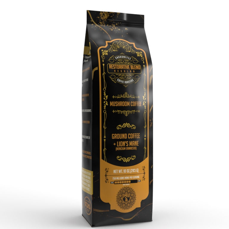 Shroomffee Restorative Blend functional mushroom coffee packaging